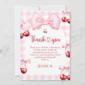 Pink Coquette Bow Cherry Birthday Bedankkaart (Voorkant)