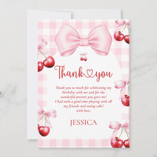 Pink Coquette Bow Cherry Birthday Bedankkaart (Voorkant)
