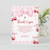 Pink Coquette Bow Cherry Birthday Bedankkaart (Staand voorkant)