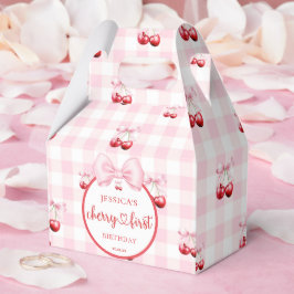 Pink Coquette Bow Cherry First Birthday Party Bedankdoosjes