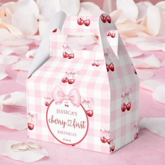 Pink Coquette Bow Cherry First Birthday Party Bedankdoosjes (Huwelijk)