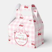 Pink Coquette Bow Cherry First Birthday Party Bedankdoosjes (Achterkant)