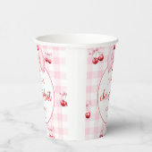 Pink Coquette Bow Cherry First Birthday Party Papieren Bekers (Rechts)