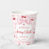 Pink Coquette Bow Cherry First Birthday Party Papieren Bekers (Voorkant)