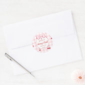 Pink Coquette Bow Cherry First Birthday Party Ronde Sticker (Envelop)