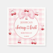Pink Coquette Bow Cherry First Birthday Party Servet (Voorkant)