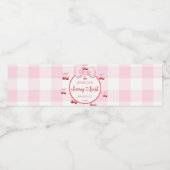 Pink Coquette Bow Cherry First Birthday Party Waterfles Etiket (Enkel label)