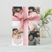 Pink Coquette Bow Christmas Winter 5 Photo Feestdagenkaart (Staand voorkant)