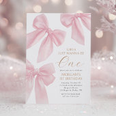 Pink Coquette Bow First Birthday Kaart