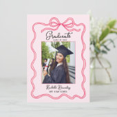 Pink Coquette Bow Frame Graduate Photo Graduation  Aankondiging (Staand voorkant)