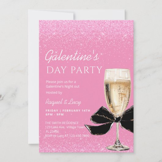 Pink Coquette Bow Galentine's Day Party Kaart (Voorkant)