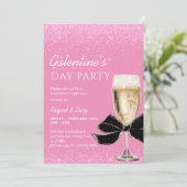 Pink Coquette Bow Galentine's Day Party Kaart (Staand voorkant)