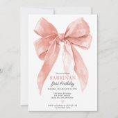 Pink Coquette Bow Girl 1st Birthday Party Photo Kaart (Voorkant)