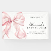Pink Coquette Bow Girl Baby Shower Welcome Sign Spandoek (Horizontaal)