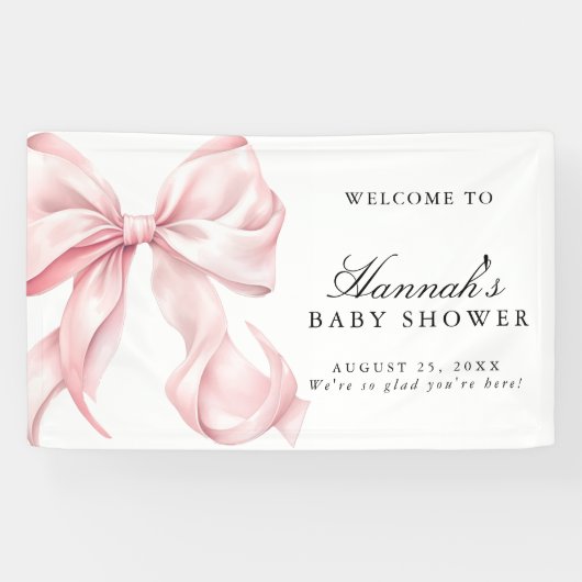 Pink Coquette Bow Girl Baby Shower Welcome Sign Spandoek (Horizontaal)