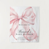 Pink Coquette Bow Girl Baby Shower Welcome Sign Wandkleed (Voorkant)