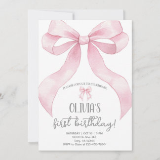 Pink coquette bow girl birthday invitation invite. kaart