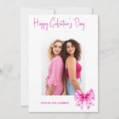 Pink coquette bow Happy Galentine's Day photo Feestdagenkaart (Voorkant)