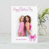 Pink coquette bow Happy Galentine's Day photo Feestdagenkaart (Staand voorkant)