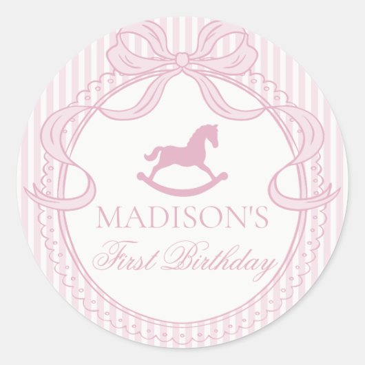 Pink Coquette Bow Horse Birthday Envelope Seal Ronde Sticker (Voorkant)