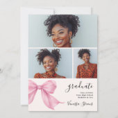 Pink Coquette Bow Nurse 4-Photo Graduation Kaart (Achterkant)