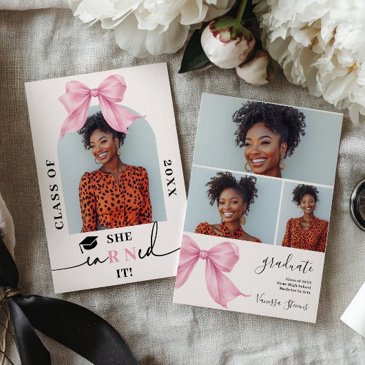 Pink Coquette Bow Nurse 4-Photo Graduation Kaart