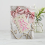 Pink Coquette Bow Pearl Elegant Ribbon Party Kaart (Staand voorkant)