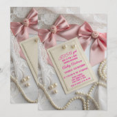 Pink Coquette Bow Pearl Elegant Ribbon Party Kaart (Voorkant / Achterkant)