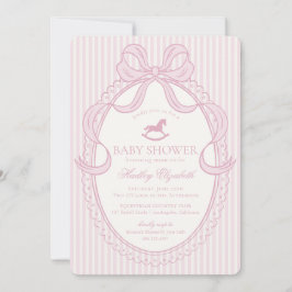 Pink Coquette Bow Rocking Horse Baby Shower Kaart