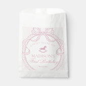 Pink Coquette Bow Rocking Horse Birthday Dessert Bedankzakje (Voorkant)