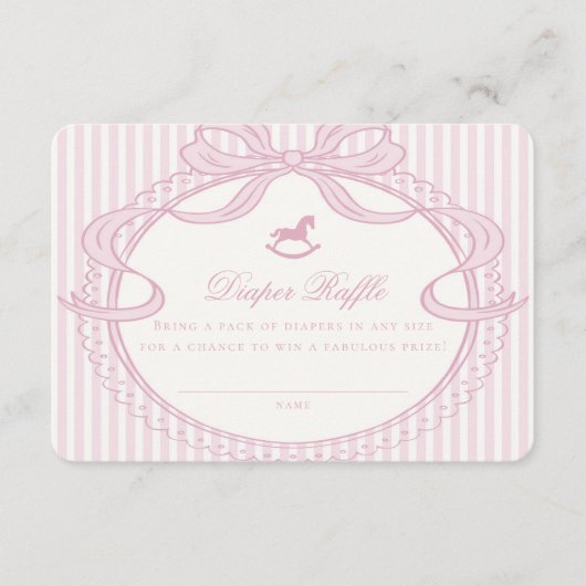 Pink Coquette Bow Rocking Horse Diaper Raffle Card Informatiekaartje (Voorkant)