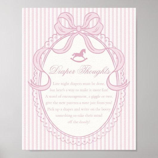 Pink Coquette Bow Rocking Horse Diaper Thoughts Poster (Voorkant)