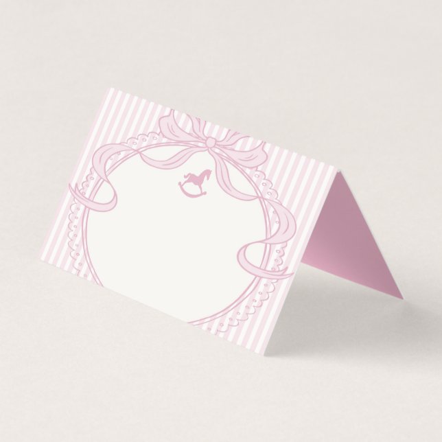 Pink Coquette Bow Rocking Horse Place Card Kaart (Voorkant)