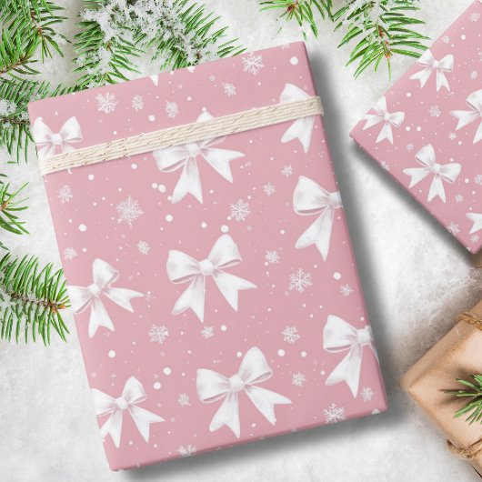 Pink Coquette Bow Snowflake Christmas Cadeaupapier