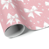 Pink Coquette Bow Snowflake Christmas Cadeaupapier (Rol Hoek)