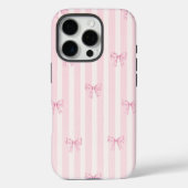 Pink Coquette Bow Stripes iPhone 16 Pro Case. Case-Mate iPhone Case (Achterkant)