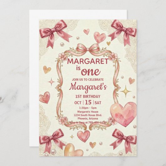 Pink Coquette Bows Birthday Kaart (Voorkant / Achterkant)