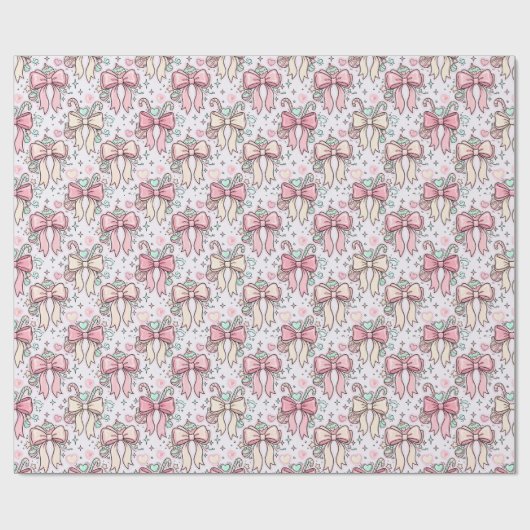 Pink Coquette Candy Cane Cadeaupapier (Vlak)