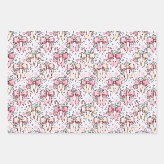 Pink Coquette Candy Cane Inpakpapier Vel (Voorkant)