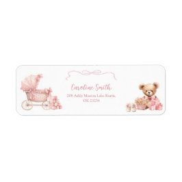 Pink Coquette Carriage Baby Shower Address Label