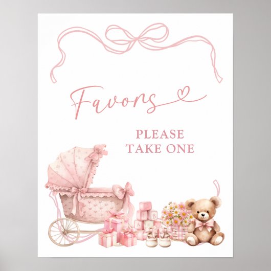 Pink Coquette Carriage Baby Shower Favors Poster (Voorkant)