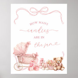 Pink Coquette Carriage Baby Shower Game Sign Poster