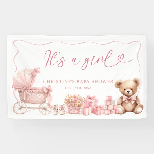 Pink Coquette Carriage Baby Shower Large Banner (Horizontaal)