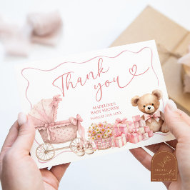 Pink Coquette Carriage Baby Shower Thank You Card Informatiekaartje