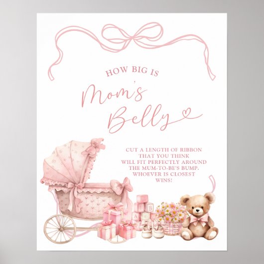Pink Coquette Carriage How Big Is Mom Belly Sign Poster (Voorkant)