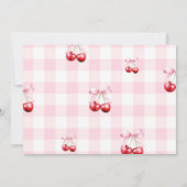 Pink Coquette Cherry First Birthday Party Photo Kaart (Achterkant)
