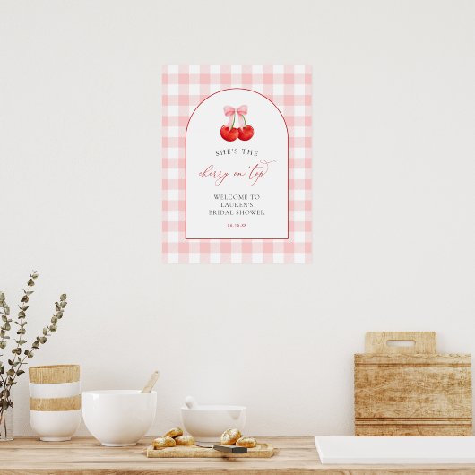 Pink Coquette Cherry on Top Baby Shower Welcome Poster (Keuken)
