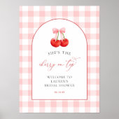Pink Coquette Cherry on Top Baby Shower Welcome Poster (Voorkant)