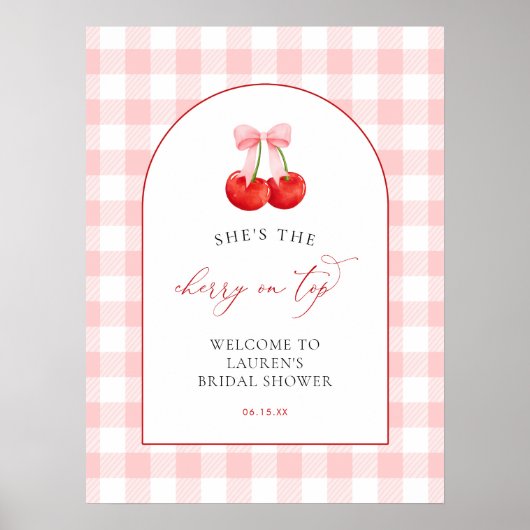 Pink Coquette Cherry on Top Baby Shower Welcome Poster (Voorkant)