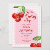 pink Coquette Cherry on top Girl 1st Birthday Kaart (Voorkant)